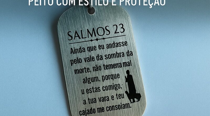 Dog Tag com Salmos 23 gravado em aço inox — Corrente de fé e proteção para carregar no peito. Produto personalizado DogTagClan.