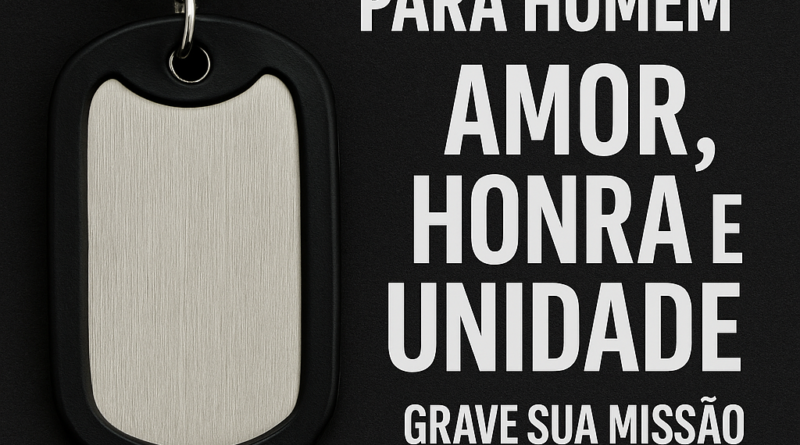 Dog Tag para homem com corrente e gravação – Amor, Honra e Unidade em aço inox 70cm.