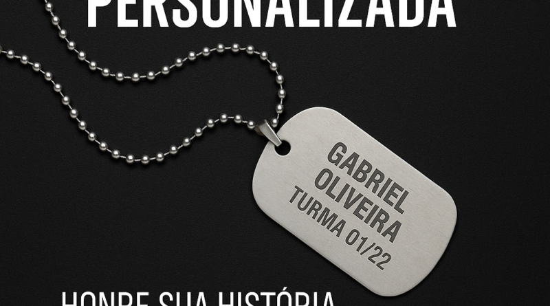 ✅ Texto alternativo (Alt text): Corrente militar personalizada com dog tag em aço inox e gravação profissional – DogTagClan