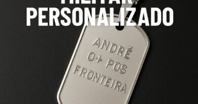 Colar Dog Tag Militar Personalizado com gravação em alto relevo e corrente em aço inox.