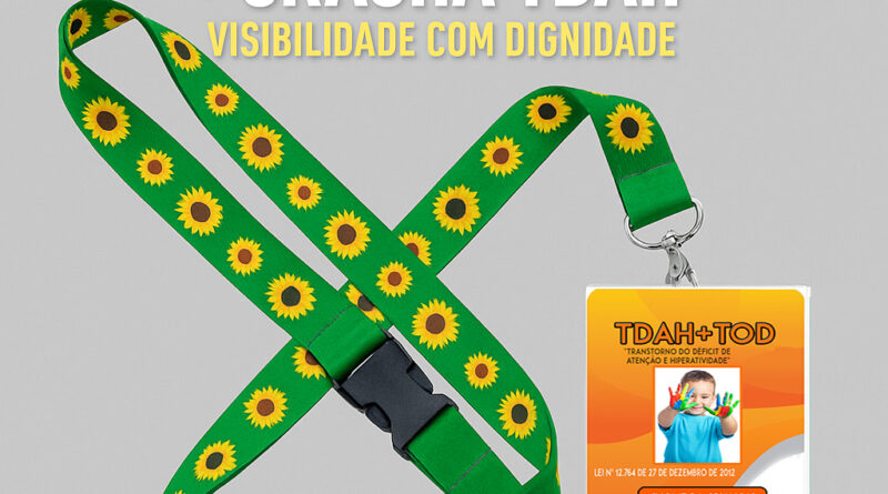 Cordão de girassol com crachá para TDAH da DogTagClan, identificação invisível com fita personalizada