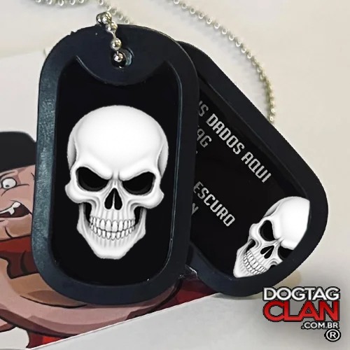 Dog tag luminol que brilha no escuro personalizada com caveira – DogTagClan