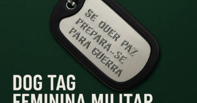 Dog tag feminina militar personalizada com corrente de bolinha e gravação "Se quer paz, prepara-se para guerra", estilo e identidade para mulheres.