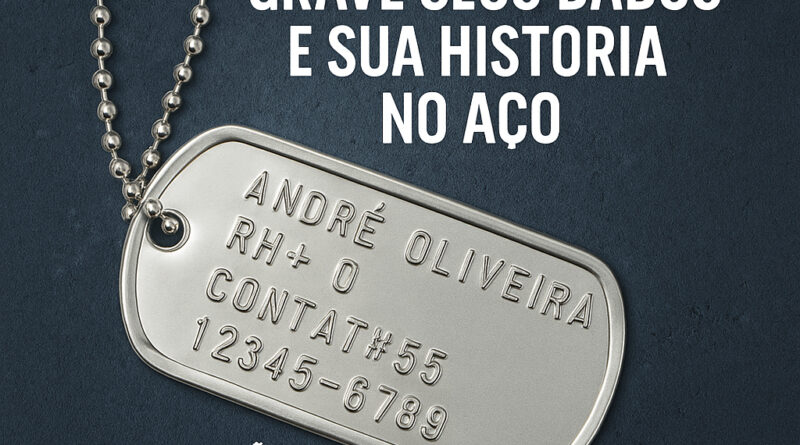 Plaquinha militar personalizada em aço inox com corrente de bolinha, gravação de dados e nome, DogTagClan.