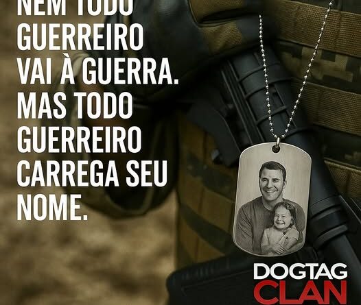 Soldado com dog tag personalizada com foto – Frase: Nem todo guerreiro vai à guerra, mas todo guerreiro carrega seu nome