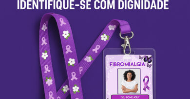 Crachá de identificação para fibromialgia com cordão roxo e QR Code – DogTagClan