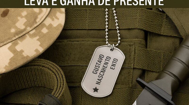 Dog tag militar personalizada com alto relevo e faca tática – itens essenciais para soldados brasileiros