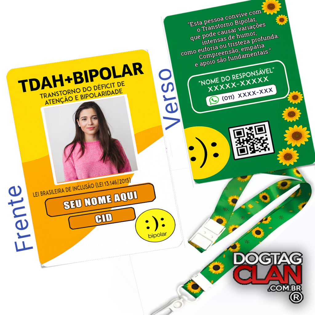Crachá de identificação para Transtorno Bipolar com QR Code, nome, foto e informações de emergência – DogTagClan.