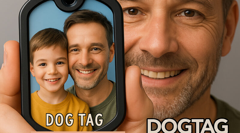 Dog tag com foto personalizada de pai e filho – presente com imagem gravada no aço inox