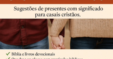 Imagem com sugestões de presente para casal evangélico com fundo bege e título em destaque.