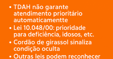 Crachá de identificação para TDAH com informações sobre fila preferencial.