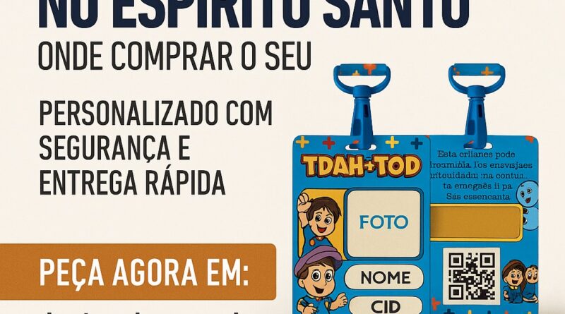 Crachá TDAH personalizado com QR Code e cordão girassol – DogTagClan