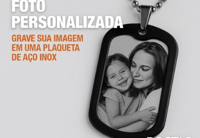 Corrente com foto personalizada em plaqueta de aço inox – presente com imagem gravada