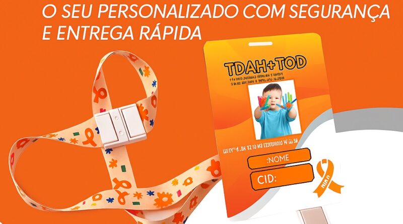 Crachá TDAH+TOD infantil personalizado com cordão de segurança temático – DogTagClan