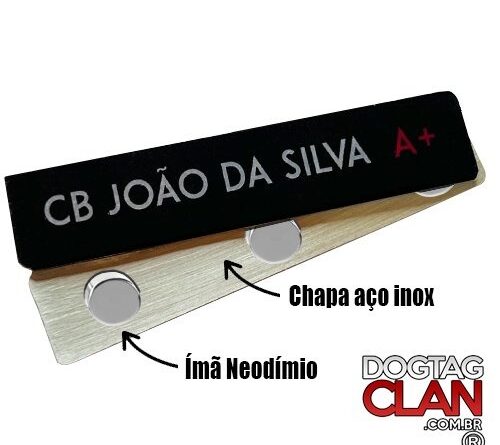 Plaqueta de identificação militar personalizada em aço inox com ímã de neodímio - DogTagClan