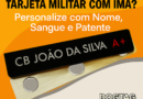 Tarjeta militar com ímã personalizada com nome, tipo sanguíneo e patente em aço inox da DogTagClan
