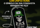 Dog Tag CFC Caveira Militar com Chapéu Verde – Personalização com nome, brasão e OM gravado no aço inox