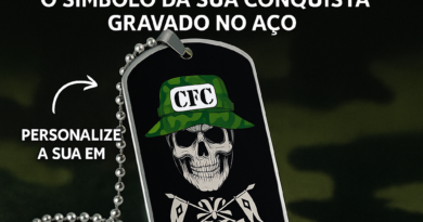 Dog Tag CFC Caveira Militar com Chapéu Verde – Personalização com nome, brasão e OM gravado no aço inox