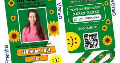 Crachá Transtorno Bipolar com Cordão de Girassol, Nome, CID e QR Code – DogTagClan
