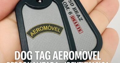Dog tag aeromóvel personalizada com nome e OM gravado no aço inox – corrente militar de bolinha