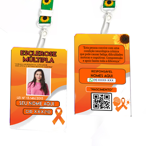 Crachá personalizado para Esclerose Múltipla com nome, foto e QR Code