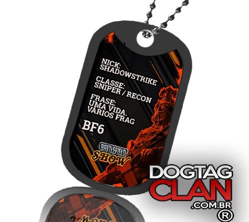 Dog tag personalizada com design do Battlefield 6, ideal para clãs e campeonatos gamers