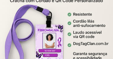 Kit de Identificação para Fibromialgia com Crachá, Cordão Roxo e QR Code Personalizado – DogTagClan