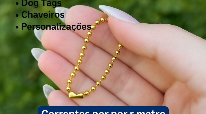 Corrente bolinha dourada 10cm x 2,5mm para chaveiros e dog tags – DogTagClan
