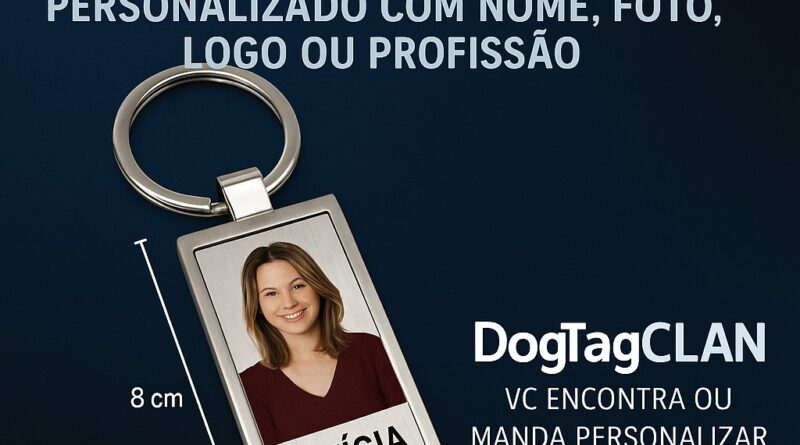 Chaveiro retangular em aço inox escovado personalizado com nome, foto, logo ou profissão – DogTagClan