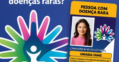 Crachá para doenças raras com cordão girassol — identificação personalizada com nome, CID e QR Code da DogTagClan.