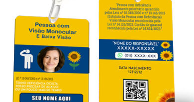 Crachá de Identificação Baixa Visão e Visão Monocular com Cordão Girassol e QR Code personalizado