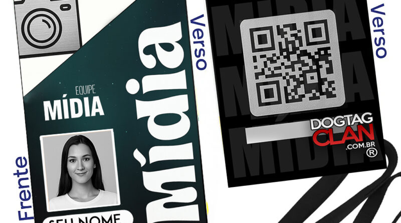Crachá Mídia para Igreja em PVC – Identificação personalizada com nome e foto da equipe de mídia.