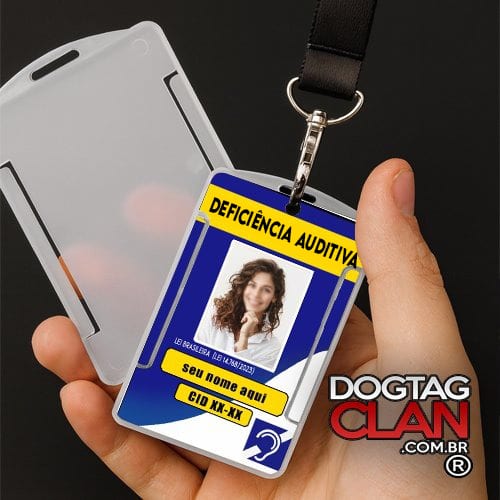 Crachá Surdo e Mudo com QR Code Personalizado – Identificação acessível com nome e foto da DogTagClan