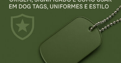 Dog tag verde militar em aço inox sobre fundo camuflado – símbolo de força, honra e estilo – DogTagClan.