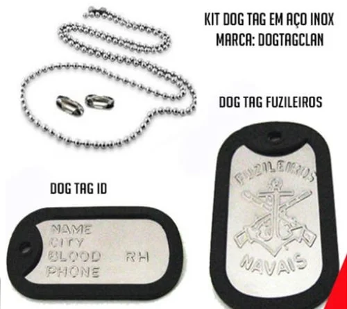 Dog Tag Fuzileiros Navais em aço inox personalizada com nome e tipo sanguíneo – DogTagClan