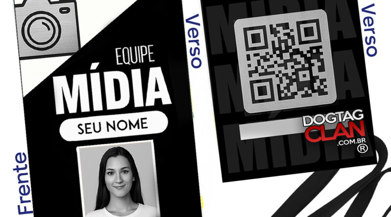 Crachá Equipe de Mídia para Igreja personalizado com nome, foto e QR Code