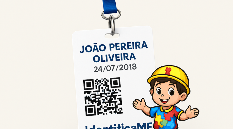 Crachá de Identificação IdentificaME com QR Code – Modelo Infantil para TEA, TDAH e Emergências