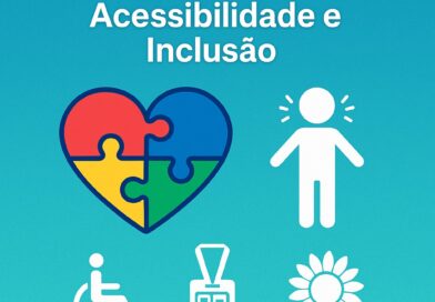 Capa do artigo Mundo do Autismo com ícones de acessibilidade, inclusão e identificação.