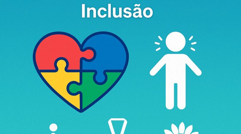 Capa do artigo Mundo do Autismo com ícones de acessibilidade, inclusão e identificação.