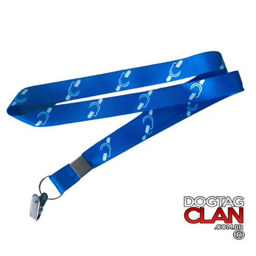 Cordão azul para crachá com símbolo de Surdez, identificação segura para deficientes auditivos, produto da DogTagClan.