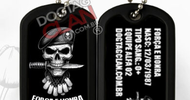 Dog Tag personalizada com gravação Força e Honra em aço inox, corrente militar e acabamento profissional – DogTagClan