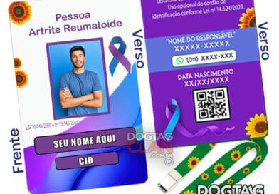Crachá Artrite Reumatoide com QR Code e Cordão Girassol – Identificação Médica e Atendimento Prioritário