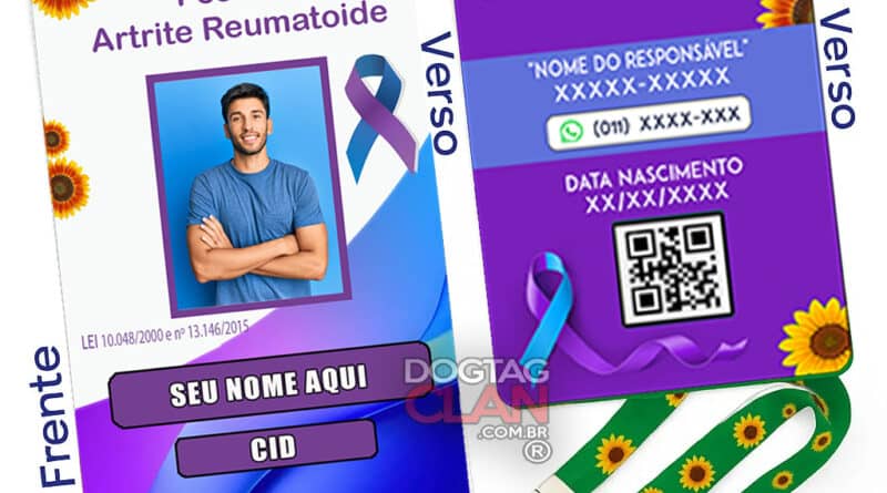 Crachá Artrite Reumatoide com QR Code e Cordão Girassol – Identificação Médica e Atendimento Prioritário