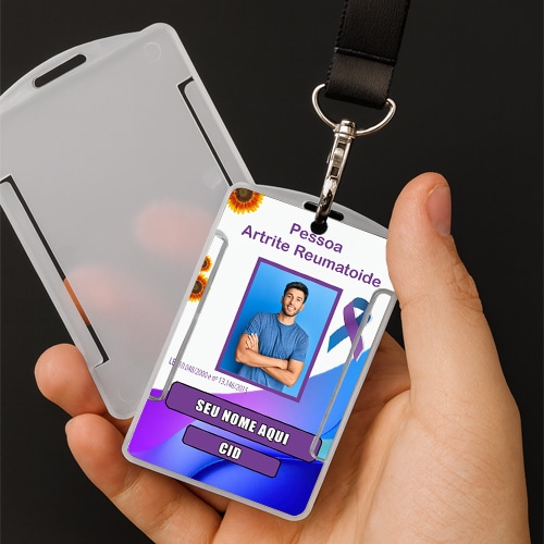 Crachá Artrite Reumatoide com QR Code e Cordão Girassol – Identificação Médica e Atendimento Prioritário
