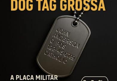 Dog tag grossa em aço inox 316L com corrente militar, modelo robusto para gravação personalizada