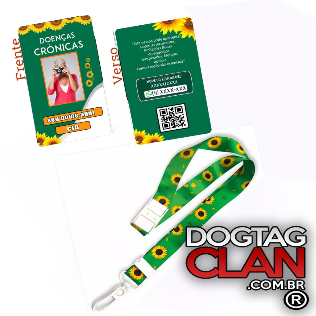 Cordão de Girassol para Doenças Crônicas com Crachá de Identificação e QR Code
