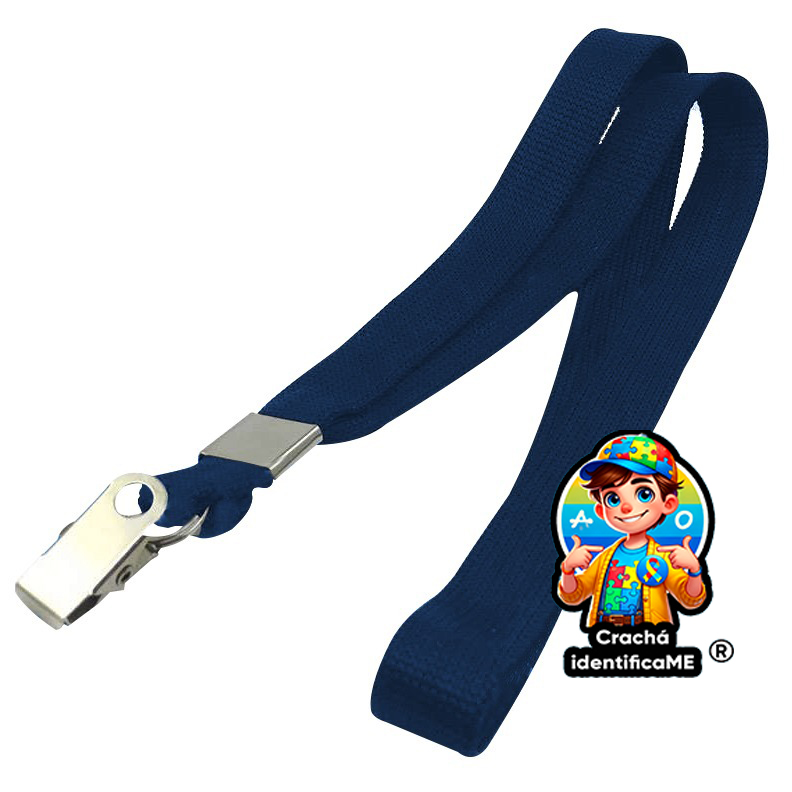 Cordão infantil para crachá escolar azul — modelos para crianças com tamanhos 30cm, 35cm e 45cm