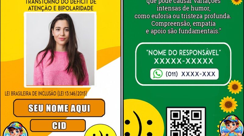 Crachá Transtorno Bipolar com QR Code e Cordão de Acessibilidade – Identificação Médica