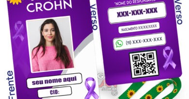 Crachá Doença de Crohn com QR Code – Identificação Médica em cor roxa