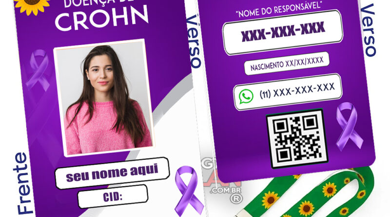 Crachá Doença de Crohn com QR Code – Identificação Médica em cor roxa